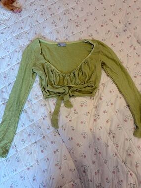 Urban Outfitters Green Tie-Front Long Sleeve Crop Top